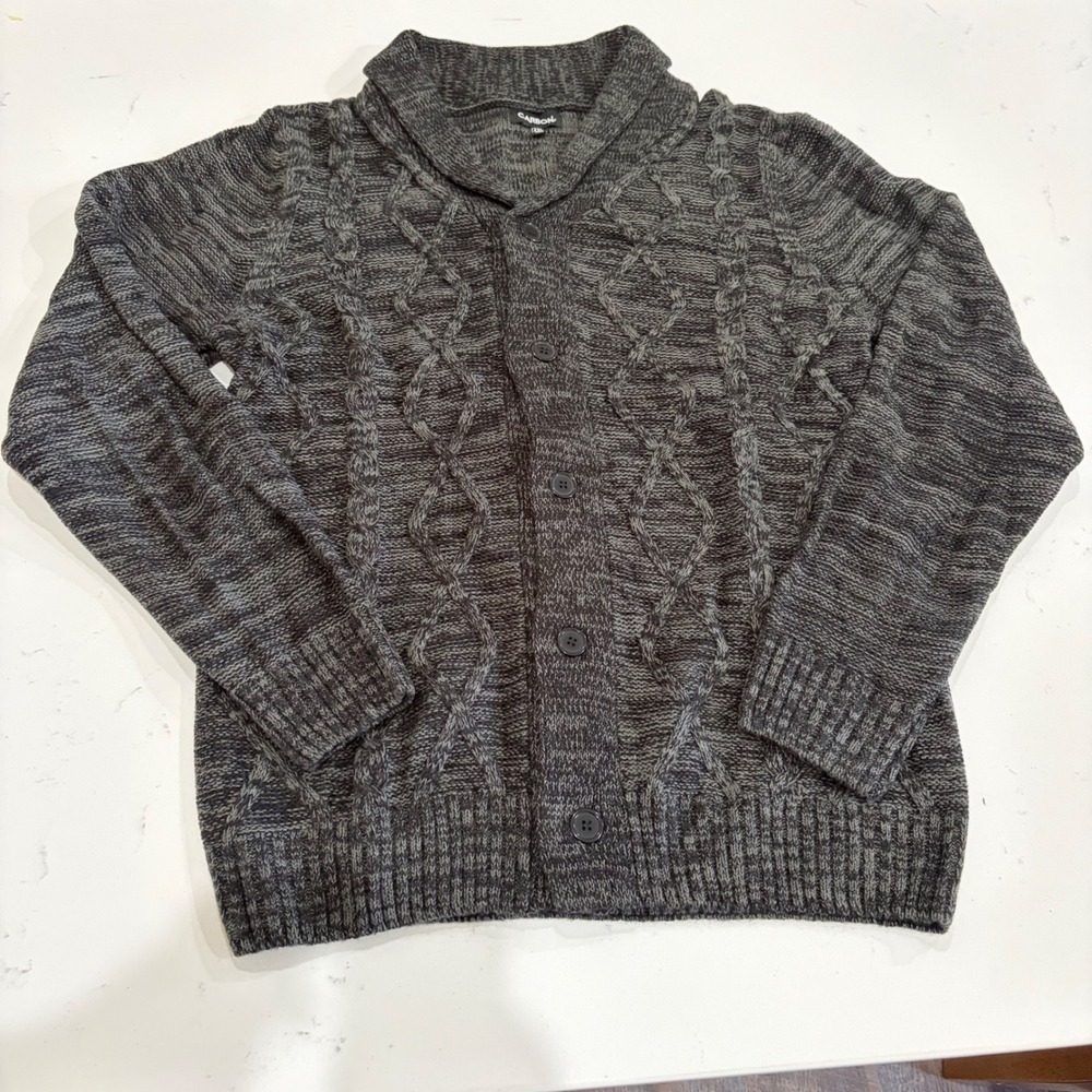 Carbon Mens XXL Shawl Collar Cable Knit Cardigan Sweater Charcoal Gray Marl
